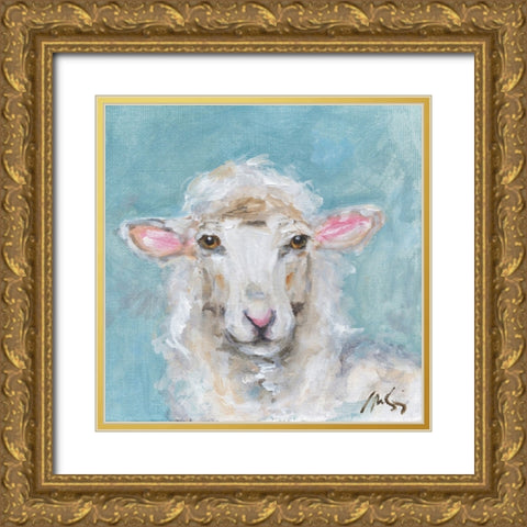 Mimi the Sheep Gold Ornate Wood Framed Art Print with Double Matting by Strong, Molly Susan
