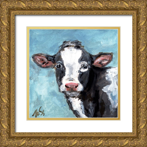 Buster the Cow Gold Ornate Wood Framed Art Print with Double Matting by Strong, Molly Susan