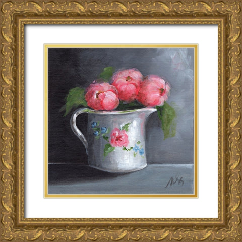 Peonies Gold Ornate Wood Framed Art Print with Double Matting by Strong, Molly Susan