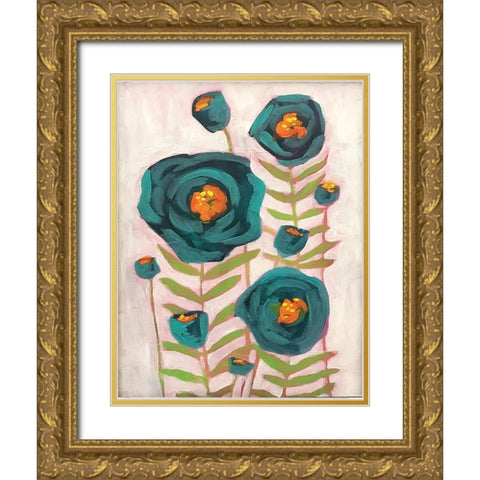 Blue Flowers Gold Ornate Wood Framed Art Print with Double Matting by Rupp, Mariah