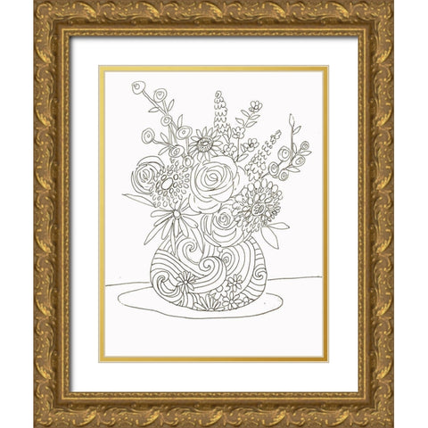 Line Bouquet Gold Ornate Wood Framed Art Print with Double Matting by Rupp, Mariah