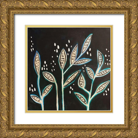 Leaves on Black Gold Ornate Wood Framed Art Print with Double Matting by Rupp, Mariah