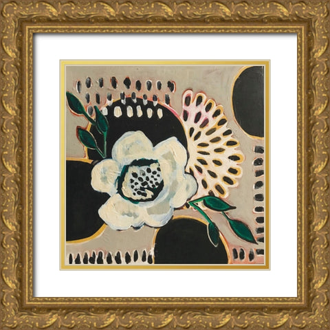 Flower and Black Circles Gold Ornate Wood Framed Art Print with Double Matting by Rupp, Mariah