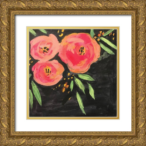 Black and Pink Floral Gold Ornate Wood Framed Art Print with Double Matting by Rupp, Mariah