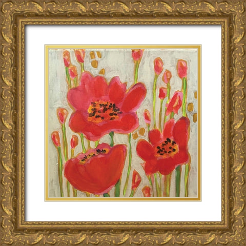 Red Poppies Gold Ornate Wood Framed Art Print with Double Matting by Rupp, Mariah