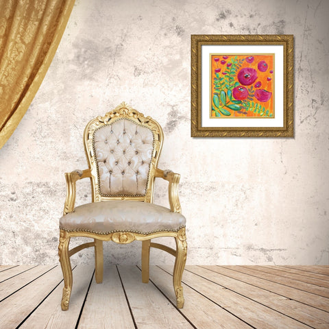 Orange Floral Gold Ornate Wood Framed Art Print with Double Matting by Rupp, Mariah