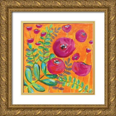 Orange Floral Gold Ornate Wood Framed Art Print with Double Matting by Rupp, Mariah