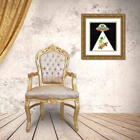 UFO Alien Gold Ornate Wood Framed Art Print with Double Matting by Rupp, Mariah