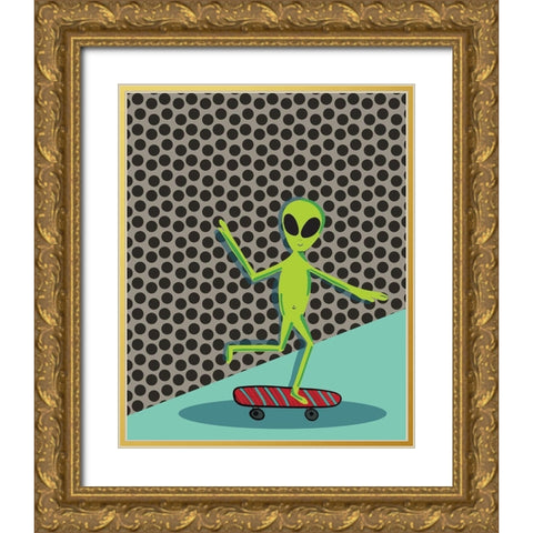 Skating Alien Gold Ornate Wood Framed Art Print with Double Matting by Rupp, Mariah