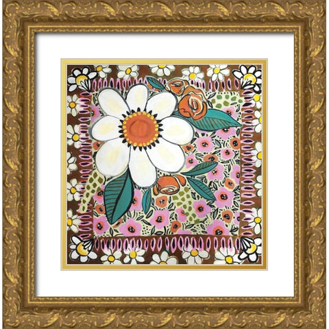 Floral Square Gold Ornate Wood Framed Art Print with Double Matting by Rupp, Mariah
