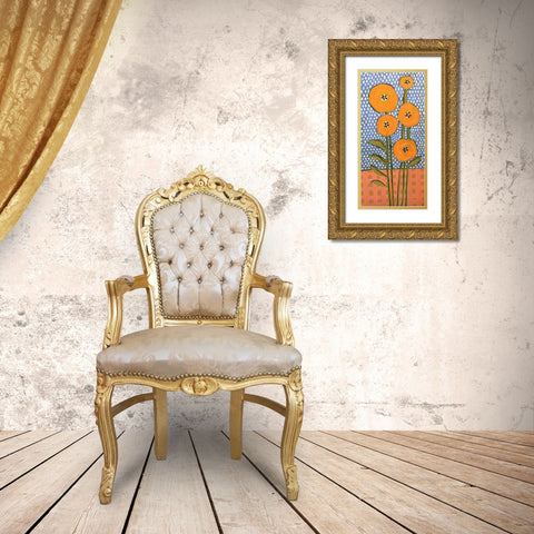 Orange on Polka Dots Gold Ornate Wood Framed Art Print with Double Matting by Rupp, Mariah