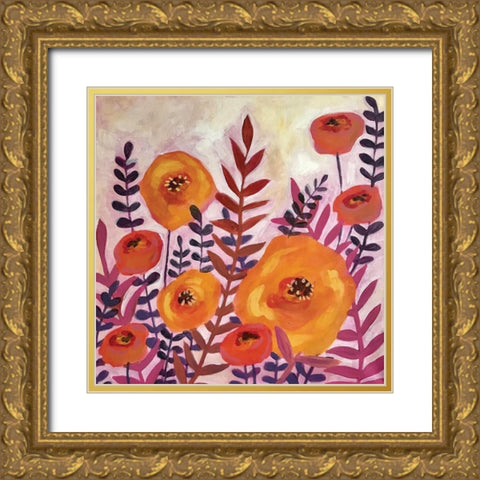 Purple Leaves Gold Ornate Wood Framed Art Print with Double Matting by Rupp, Mariah