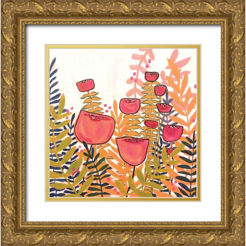 Tulips on White Gold Ornate Wood Framed Art Print with Double Matting by Rupp, Mariah