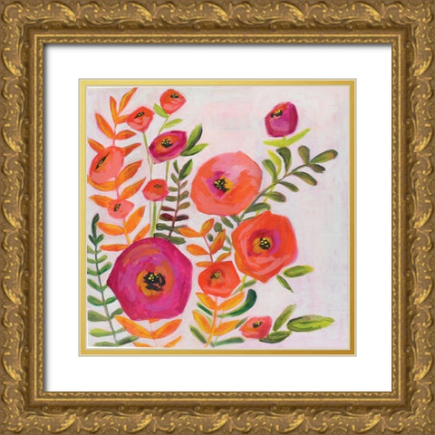 Flowers and Leaves Gold Ornate Wood Framed Art Print with Double Matting by Rupp, Mariah