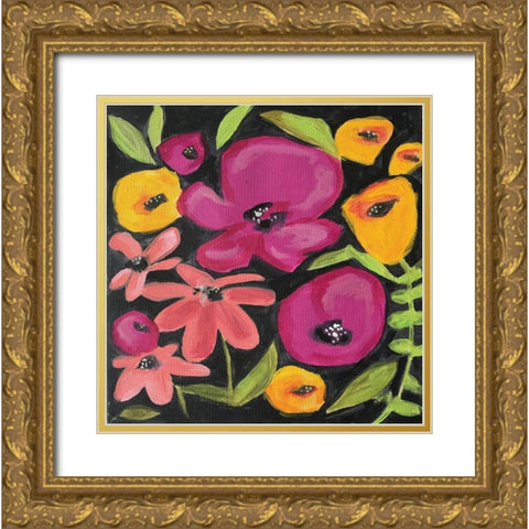 Flowers on Black Gold Ornate Wood Framed Art Print with Double Matting by Rupp, Mariah