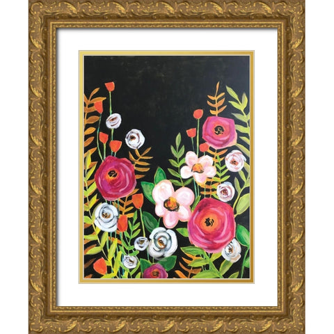 Flowers on Black II Gold Ornate Wood Framed Art Print with Double Matting by Rupp, Mariah