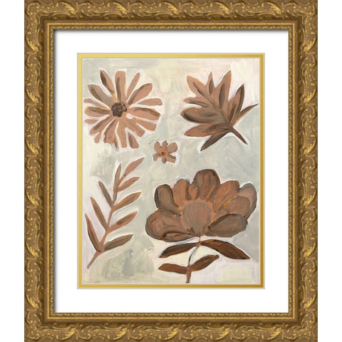 Brown Flowers Gold Ornate Wood Framed Art Print with Double Matting by Rupp, Mariah