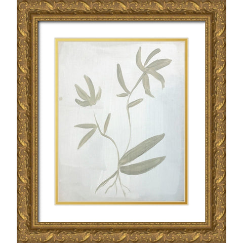 Leaves on White Gold Ornate Wood Framed Art Print with Double Matting by Rupp, Mariah