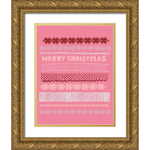 Merry Christmas Gold Ornate Wood Framed Art Print with Double Matting by Rupp, Mariah