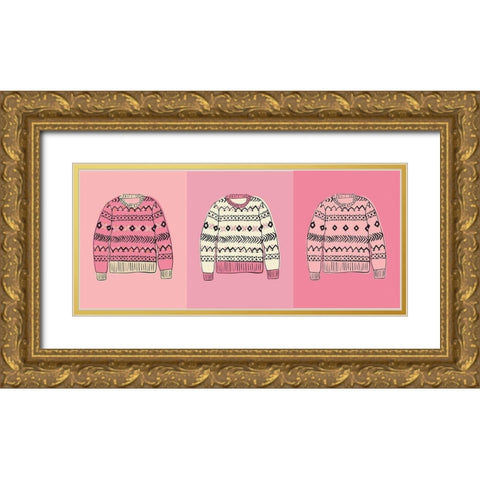 Christmas Sweaters Gold Ornate Wood Framed Art Print with Double Matting by Rupp, Mariah