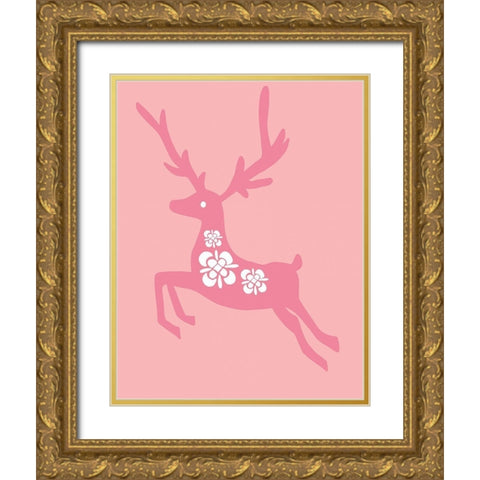 Blush Reindeer Gold Ornate Wood Framed Art Print with Double Matting by Rupp, Mariah