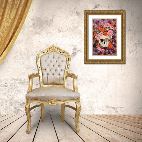 Sugar Skulls in Purple Gold Ornate Wood Framed Art Print with Double Matting by Rupp, Mariah