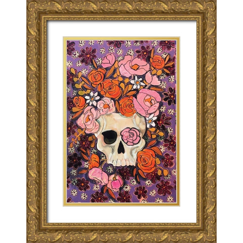 Sugar Skulls in Purple Gold Ornate Wood Framed Art Print with Double Matting by Rupp, Mariah