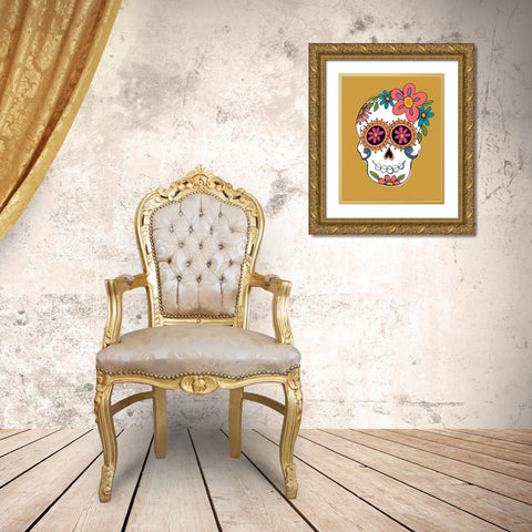 Sugar Skulls in Yellow Gold Ornate Wood Framed Art Print with Double Matting by Rupp, Mariah