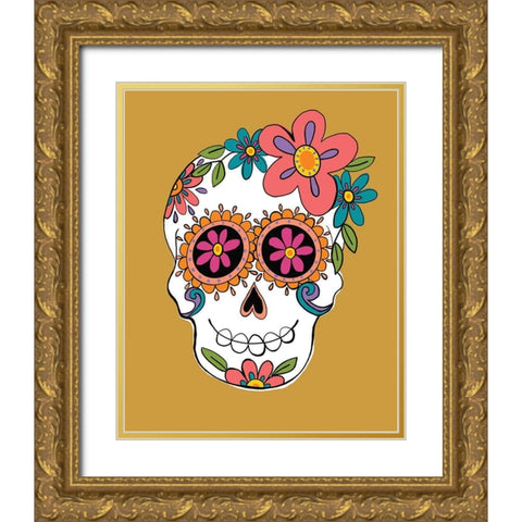 Sugar Skulls in Yellow Gold Ornate Wood Framed Art Print with Double Matting by Rupp, Mariah