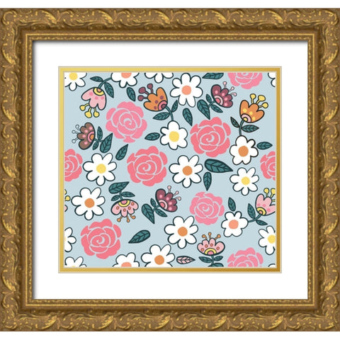 Rose Pattern Gold Ornate Wood Framed Art Print with Double Matting by Rupp, Mariah