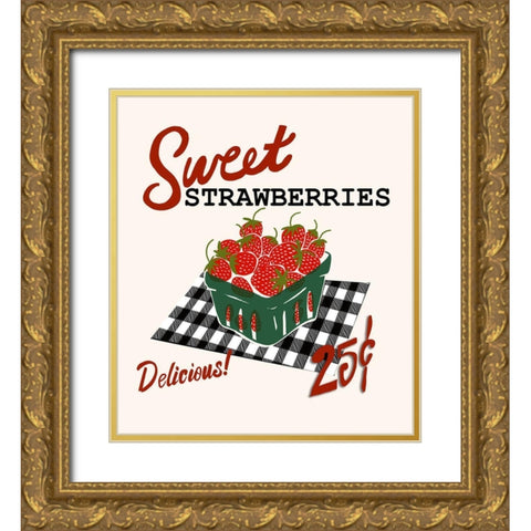 Strawberries Gold Ornate Wood Framed Art Print with Double Matting by Rupp, Mariah