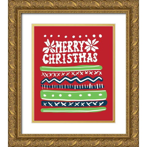 Merry Christmas Sweater Gold Ornate Wood Framed Art Print with Double Matting by Rupp, Mariah