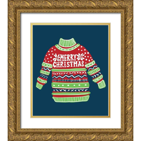 Merry Christmas Sweater II Gold Ornate Wood Framed Art Print with Double Matting by Rupp, Mariah