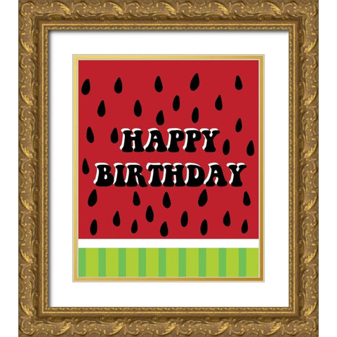 Happy Birthday Melon Gold Ornate Wood Framed Art Print with Double Matting by Rupp, Mariah