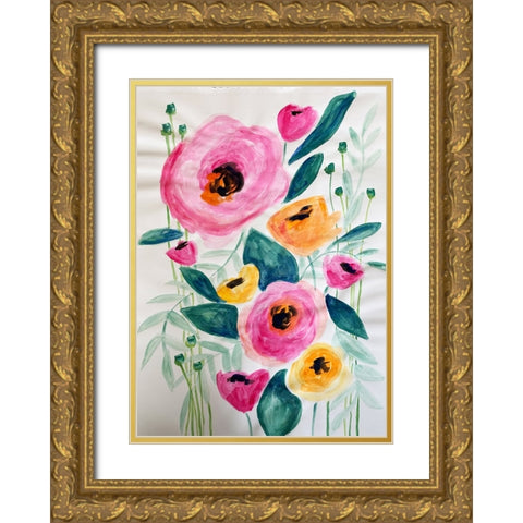 Pink Flowers Gold Ornate Wood Framed Art Print with Double Matting by Rupp, Mariah