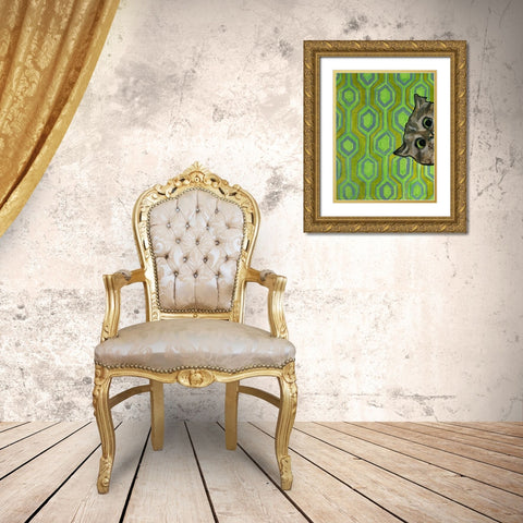 Peeking on Green Gold Ornate Wood Framed Art Print with Double Matting by Rupp, Mariah