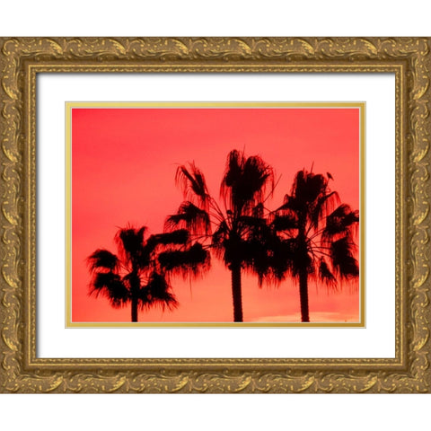 Neon Palm Trees I Gold Ornate Wood Framed Art Print with Double Matting by Singleton, Ashley