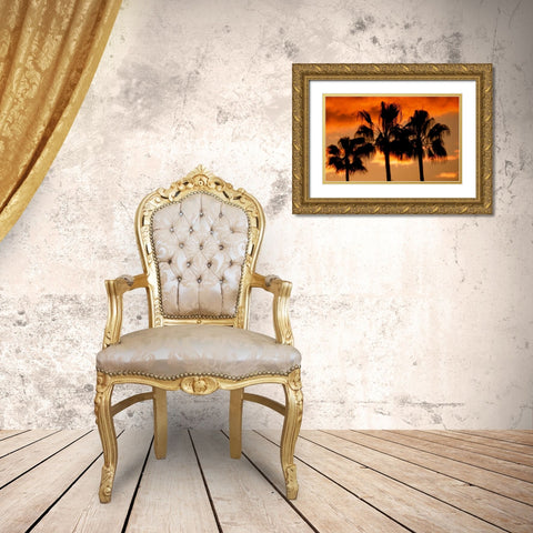 Neon Palm Trees II Gold Ornate Wood Framed Art Print with Double Matting by Singleton, Ashley