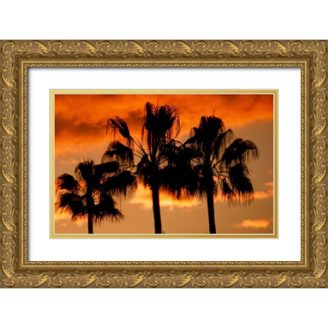 Neon Palm Trees II Gold Ornate Wood Framed Art Print with Double Matting by Singleton, Ashley