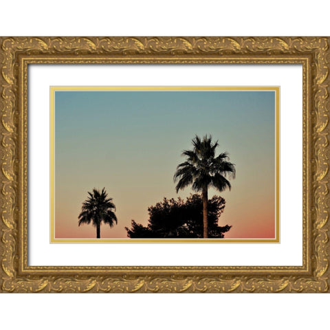 Palm Tree Sunset Gold Ornate Wood Framed Art Print with Double Matting by Singleton, Ashley