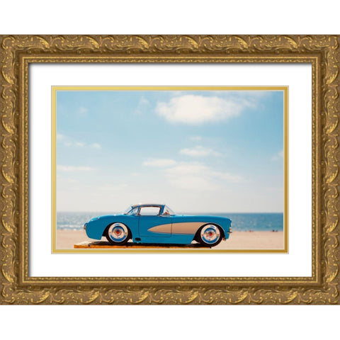Blue Car Gold Ornate Wood Framed Art Print with Double Matting by Singleton, Ashley