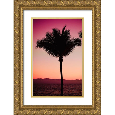 Pink Palm Gold Ornate Wood Framed Art Print with Double Matting by Singleton, Ashley