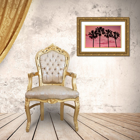Pink Palms Gold Ornate Wood Framed Art Print with Double Matting by Singleton, Ashley