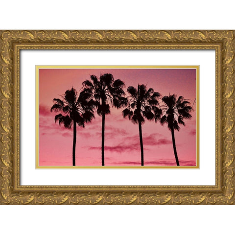 Pink Palms Gold Ornate Wood Framed Art Print with Double Matting by Singleton, Ashley