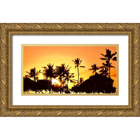 Palms at Sunset III Gold Ornate Wood Framed Art Print with Double Matting by Singleton, Ashley