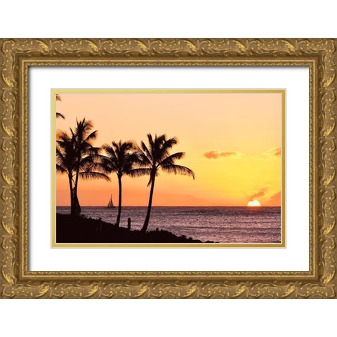 Palms at Sunset IV Gold Ornate Wood Framed Art Print with Double Matting by Singleton, Ashley