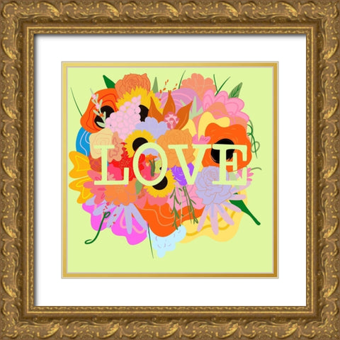 Love Floral Gold Ornate Wood Framed Art Print with Double Matting by Singleton, Ashley