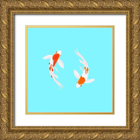 Koi Fish Gold Ornate Wood Framed Art Print with Double Matting by Singleton, Ashley