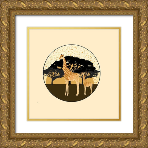 Giraffes Gold Ornate Wood Framed Art Print with Double Matting by Singleton, Ashley