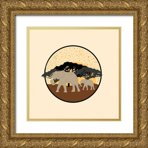 Elephants Gold Ornate Wood Framed Art Print with Double Matting by Singleton, Ashley